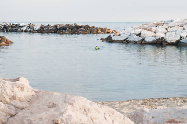 subacqueo lontano in mare - marina di pisa foto e immagini stock