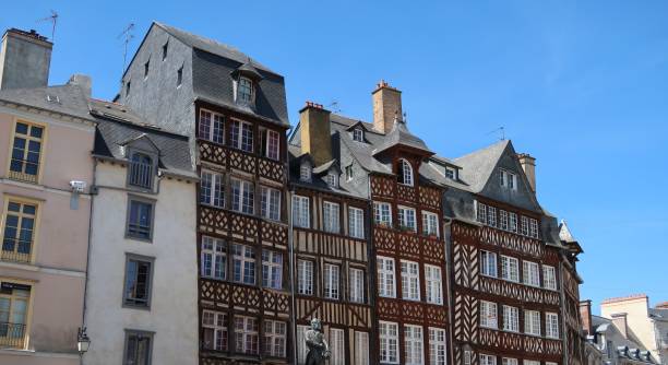 Half-timbered buildings located at Place du Champ-Jacquet stock photo