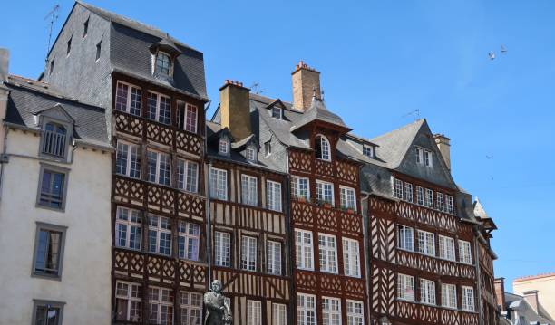 istock Half-timbered buildings located at Place du Champ-Jacquet 989404936