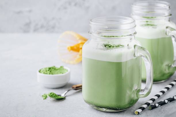 Vanilla Green Tea Matcha smoothie in mason jar