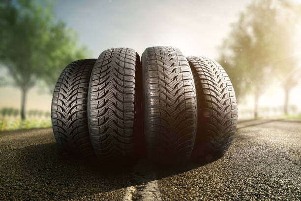 Summer tires on a road stock photo