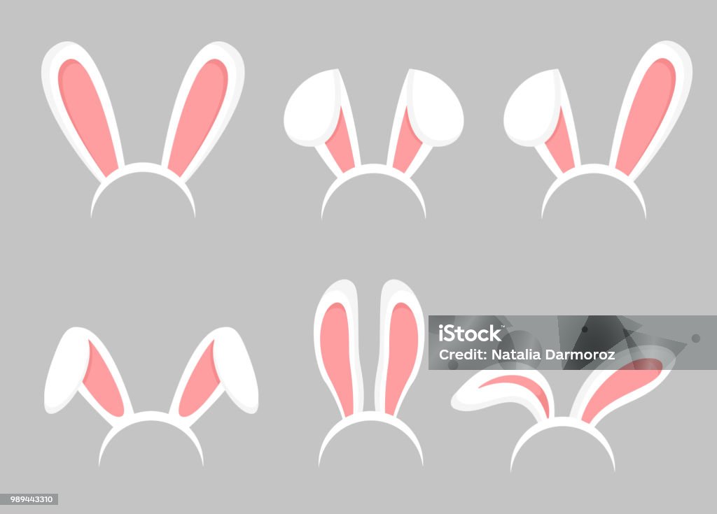 Illustration vectorielle ensemble d’oreilles dessin animé de Pâques lapin. Animaux lapin, lapin masque oreilles collection en style cartoon plat. - clipart vectoriel de Lapin - Animal libre de droits