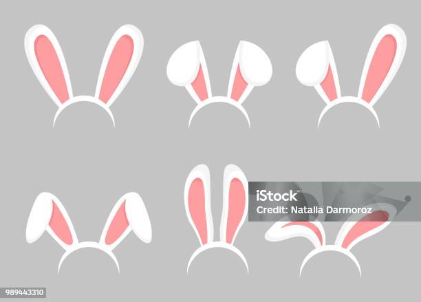 Vector Illustration Set Of Easter Bunny Cartoon Ears Animal Bunny Rabbit Mask Ears Collection In Flat Cartoon Style Stock Illustration - Download Image Now