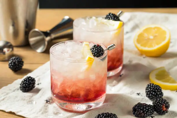 Alcoholic Blackberry Gin Bramble Cocktail with Lemon