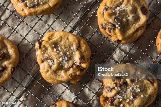 Homemade Sea Salt Chocolate Chip Cookies Stock Photo - Download Image Now - Chocolate Chip Cookie, Salt - Seasoning, Chocolate Chip