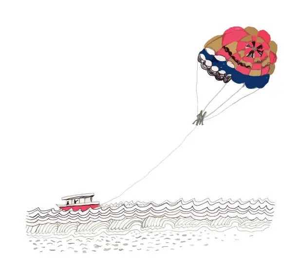 Vector illustration of Parasailing fun