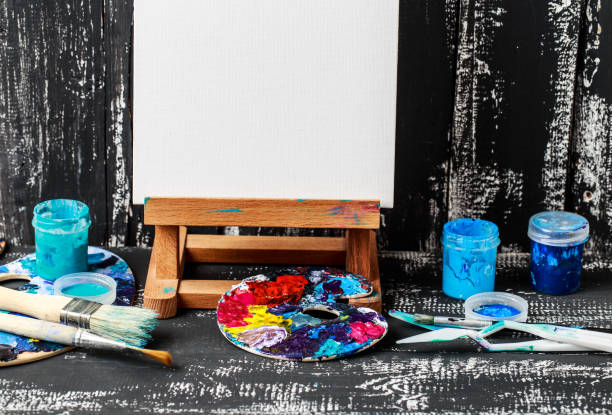 istock Artistic equipment. Brushes and paints for drawing. Items for children's creativity. 989456982