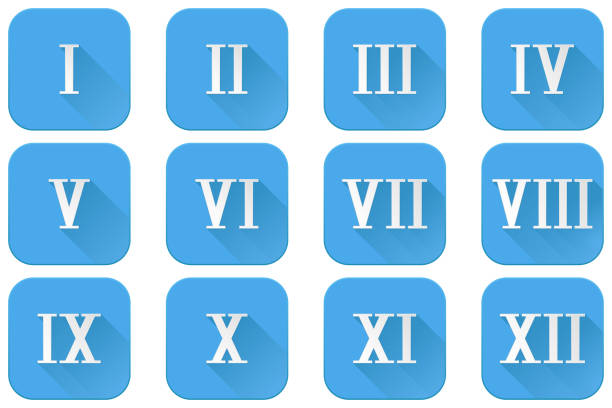 римские цифры. синие значки с белыми номерами - римская цифра stock illustrations