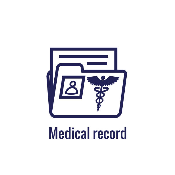ilustrações de stock, clip art, desenhos animados e ícones de medical records icon with caduceus and personal health record imagery w phr, emr, ehr - medical record