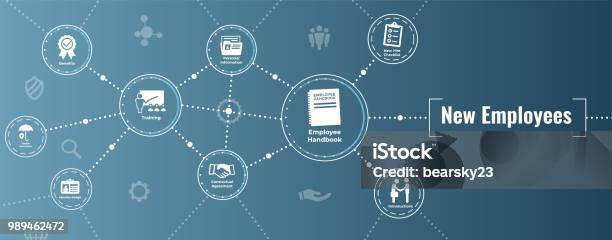 New Employee Hiring Process Icon Set W Handbook Checklist Etc Stock Illustration - Download Image Now