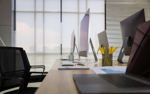 Computer Offce Pick Computer Desk In Work Office Stock Photo - Download Image Now ...