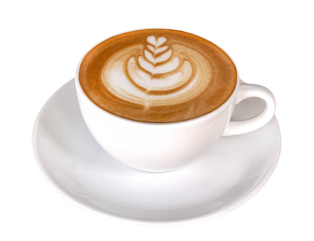 istock Hot coffee cappuccino latte art isolated on white background, clipping path included 989471402