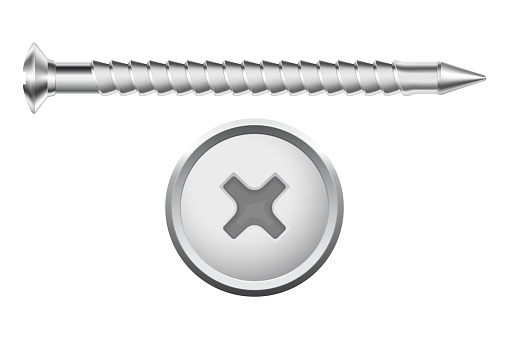 Metal screw with phillips screw drive. Vector 3d illustration isolated on white background