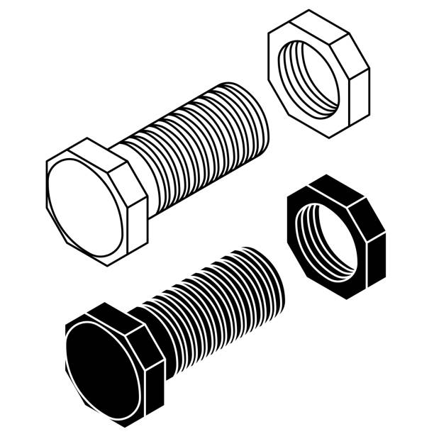 illustrations, cliparts, dessins animés et icônes de boulon avec écrou. esquisse de dessin - work tool bolt nut symbol