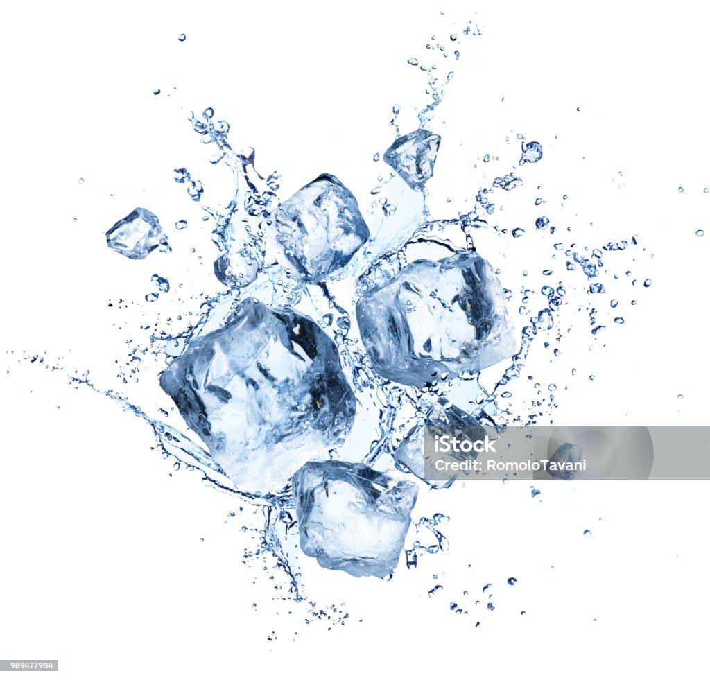 Ice Cubes Splashing - Cool Refreshing Crystals With Water Drops Cool Refreshing Crystals With Water Drops Isolated On White Ice Cube Stock Photo