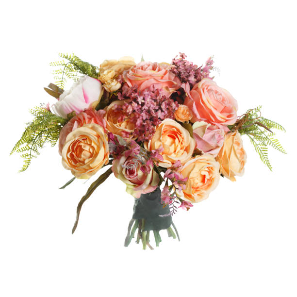 istock Beautiful bouquet in orange-pink tones isolated on white background. 989484532
