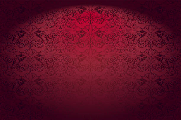 royal, vintage, gotische horizontale hintergrund in rot mit einem klassischen barocken muster, rokoko - backgrounds baroque style luxury leaf stock-grafiken, -clipart, -cartoons und -symbole