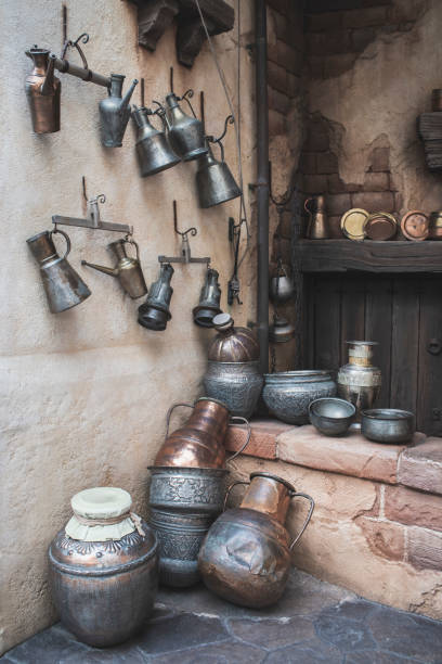 istock Old Antique Arabian brassware, pots, plates, decorations. 989510548
