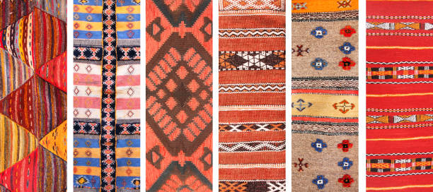 set of banners with textures of berber traditional wool carpets - berbere imagens e fotografias de stock