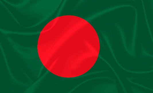 Illustration of Bangladesh waving fabric flag.