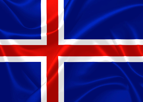 Illustration of Iceland waving fabric flag.