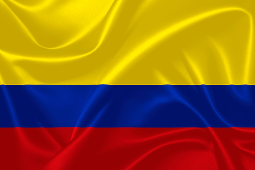 Illustration of Colombia waving fabric flag.