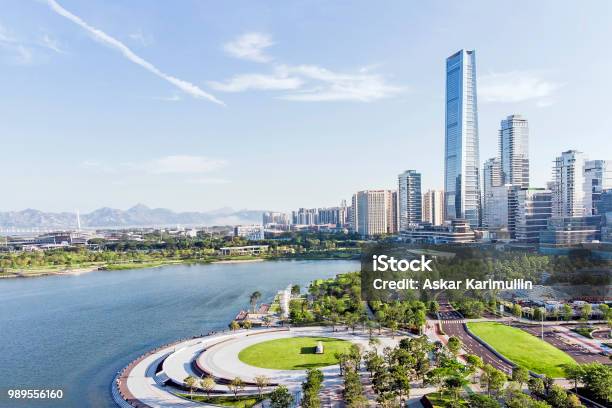 Skyline Of Shenzhen Bay And Buildings And Park Stock Photo - Download Image Now - Shenzhen, Bay of Water, Urban Skyline