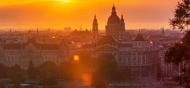 Sun over Budapest skyline