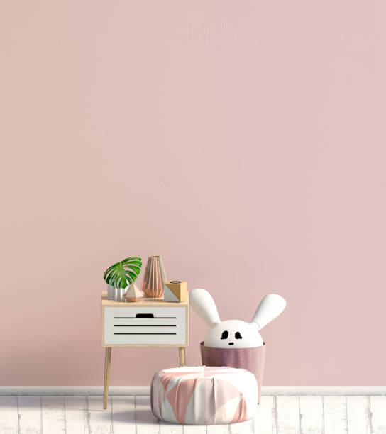 istock Modern interior with coffee table and puff. Wall mock up. 3d illustration. 989609394