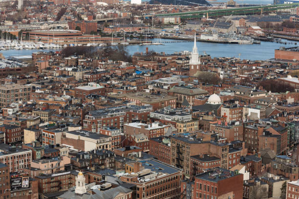 보스턴 - boston aerial view charles river residential structure 뉴스 사진 이미지