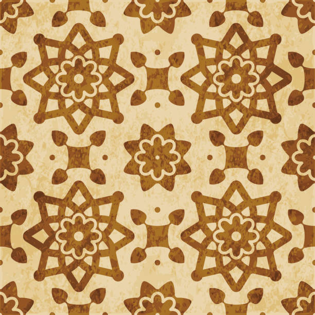 istock Retro brown cork texture grunge seamless background star round cross flower frame 989639240