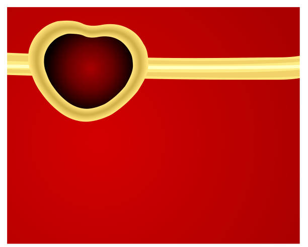 goldenes herz mit roten edelstein mit band vor rotem hintergrund-grußkarte-vektor-illustration - jewelry gem gold reflection stock-grafiken, -clipart, -cartoons und -symbole