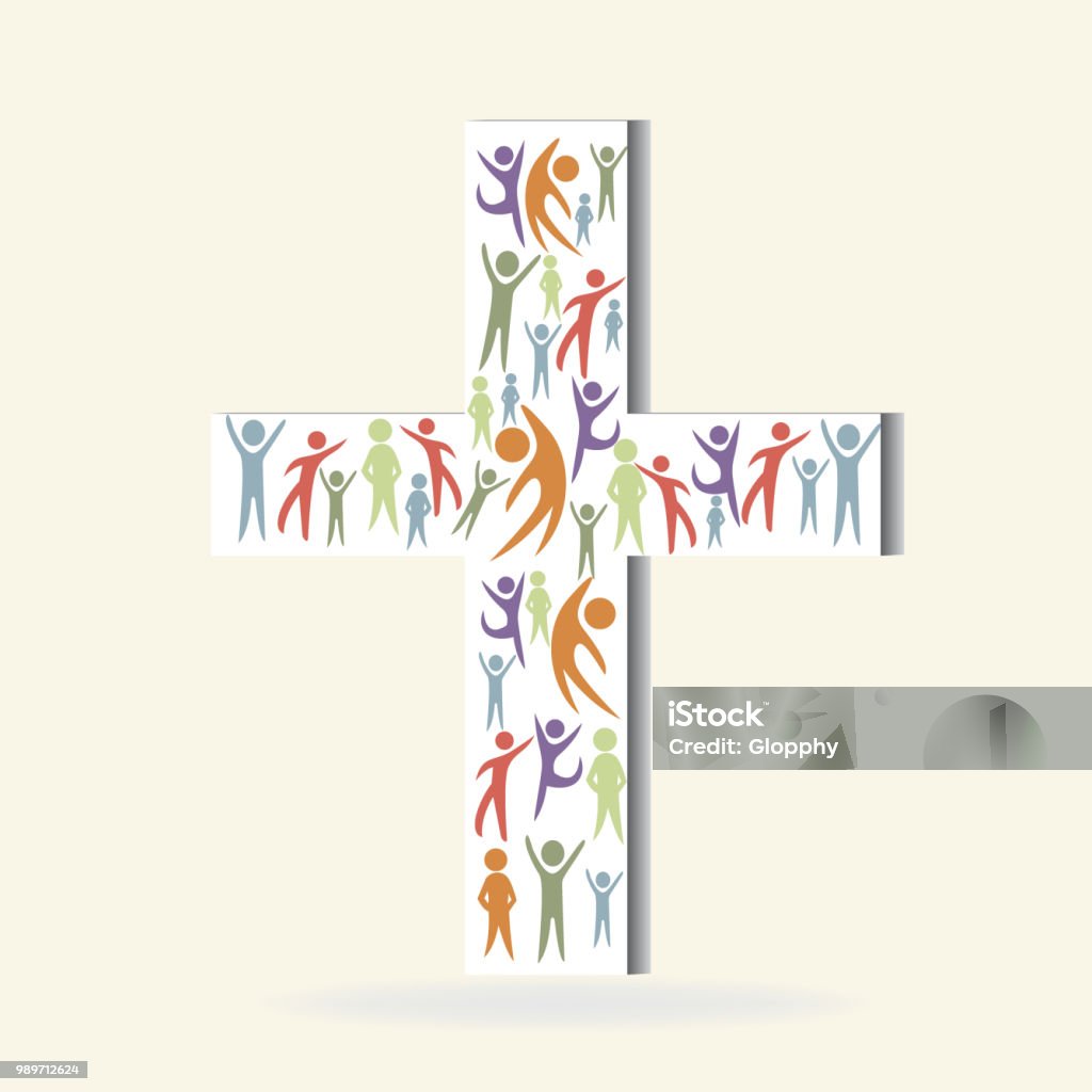 People on cross shape artwork graphic icon vector image People on cross shape artwork graphic icon vector image design Church stock vector