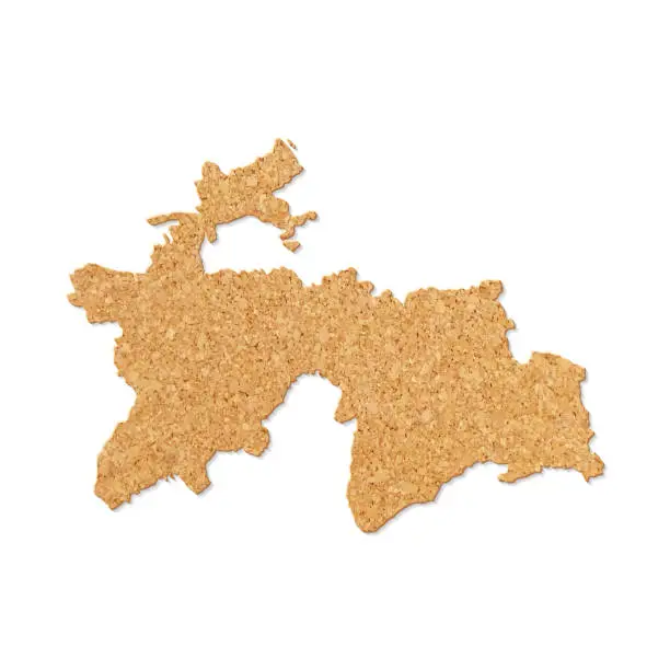 Vector illustration of Tajikistan map in cork board texture on white background