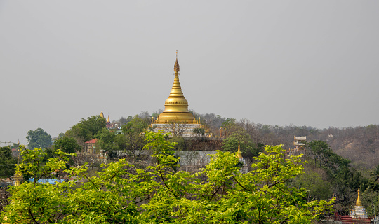 A golden pagoda on Sagaing Hill, an important religious centre in the Mandalay area.