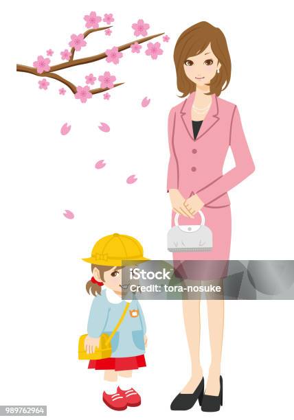 Mother And Daughter Stock Illustration - Download Image Now - Illustration, Japanese School Uniform, Uniform