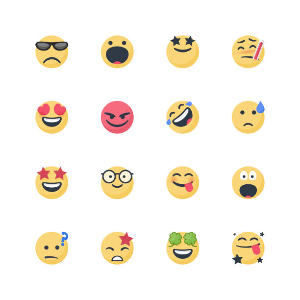 Cute emoticons set Vector illustration of a set of cute and cartoony emoticons. Flat design and bright colors. nerd stock illustrations