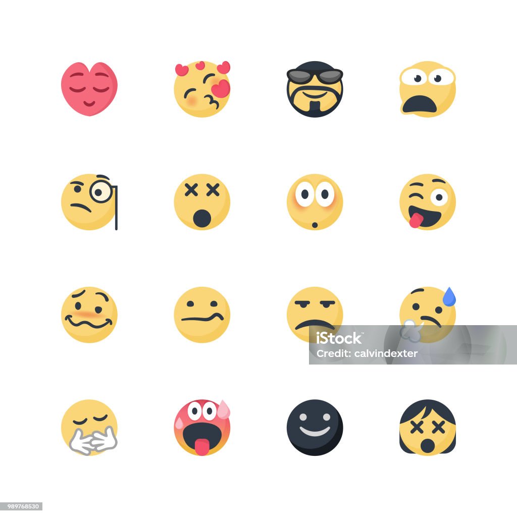 Cute emoticons set Vector illustration of a set of cute and cartoony emoticons. Flat design and bright colors. Emoticon stock vector