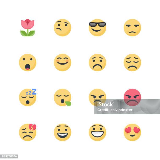 Cute Emoticons Set Stock Illustration - Download Image Now - Emoticon, Displeased, Flower