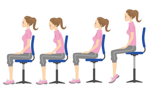 ilustraciones, imágenes clip art, dibujos animados e iconos de stock de postura al sentarse. - sitting upright