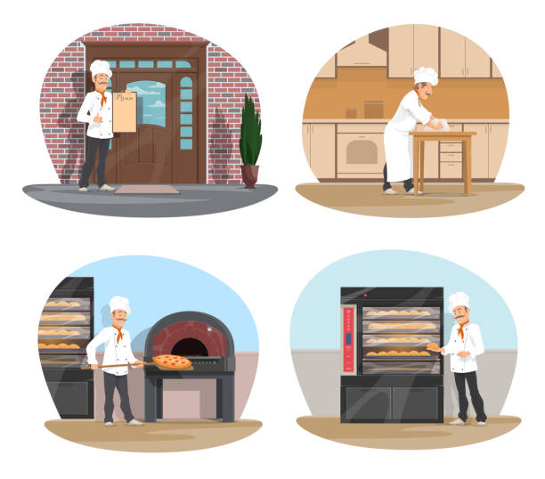 パン屋さんデザインのパン、ピザ、ペストリーのシェフ アイコン - baker bakery chef bread点のイラスト素材／クリップアート素材／マンガ素材／アイコン素材