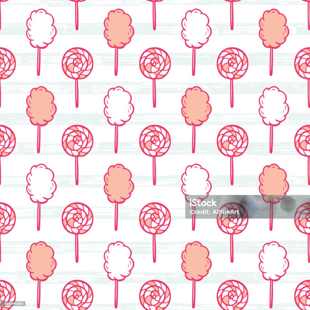 Sweet Food Vector Background. Hand Drawn Doodle Cotton Candy and Lollipop Seamless pattern Cotton Candy stock vector