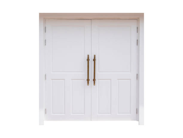 istock Large white door closed isolated on white background with clipping path 989847306