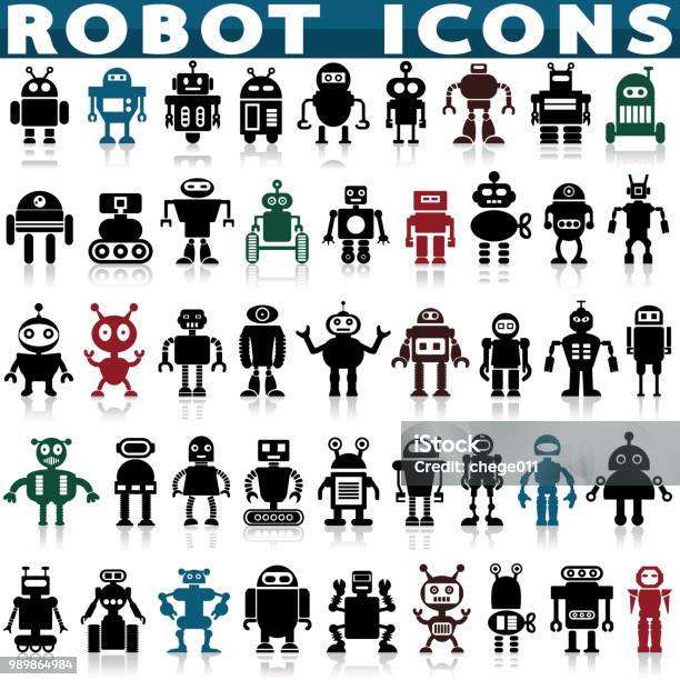 Robots Vector Cartoon Stock Illustration - Download Image Now - Robot, Icon Symbol, Vector