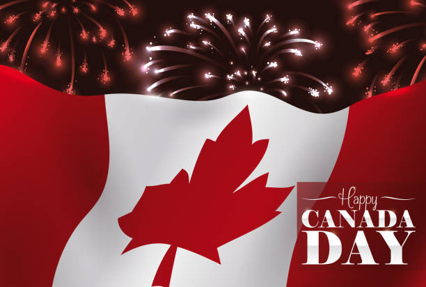istock Festive Night of Canada Day with Fireworks and Waving Flag 989879588