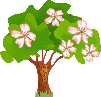 Ilustración de Dibujos Animados De Flor De Árbol Con Hojas Verdes Y Flores  Rosas Sobre Fondo Blanco y más Vectores Libres de Derechos de Bielorrusia -  iStock