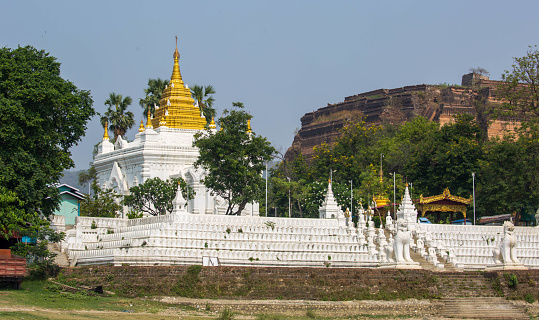 The Sat Taw Yar Pagoda in Mingun, as seen from the Irrawaddy River (Ayeyarwady River).