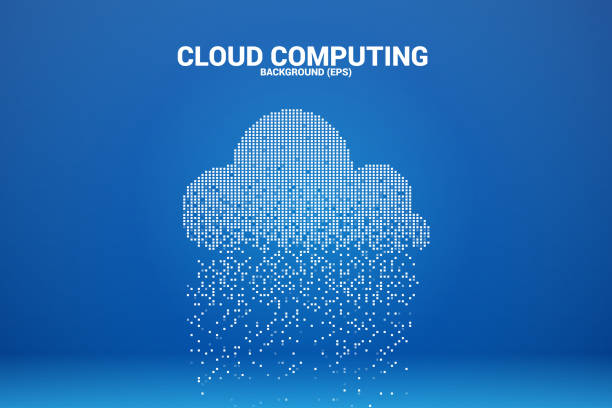 illustrazioni stock, clip art, cartoni animati e icone di tendenza di trasformazione dei dati di cloud computing da pixel - downloading file internet backup
