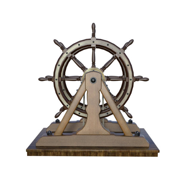 istock Vintage Ships Wheel isolated on white, 3d render. 989987820