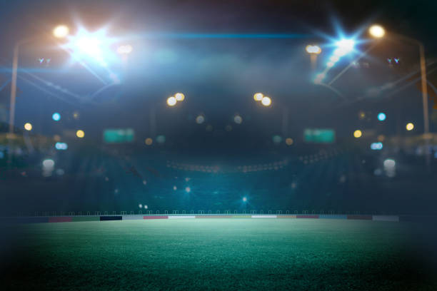 stadium in lights and flashes. Mixed photos stock photo